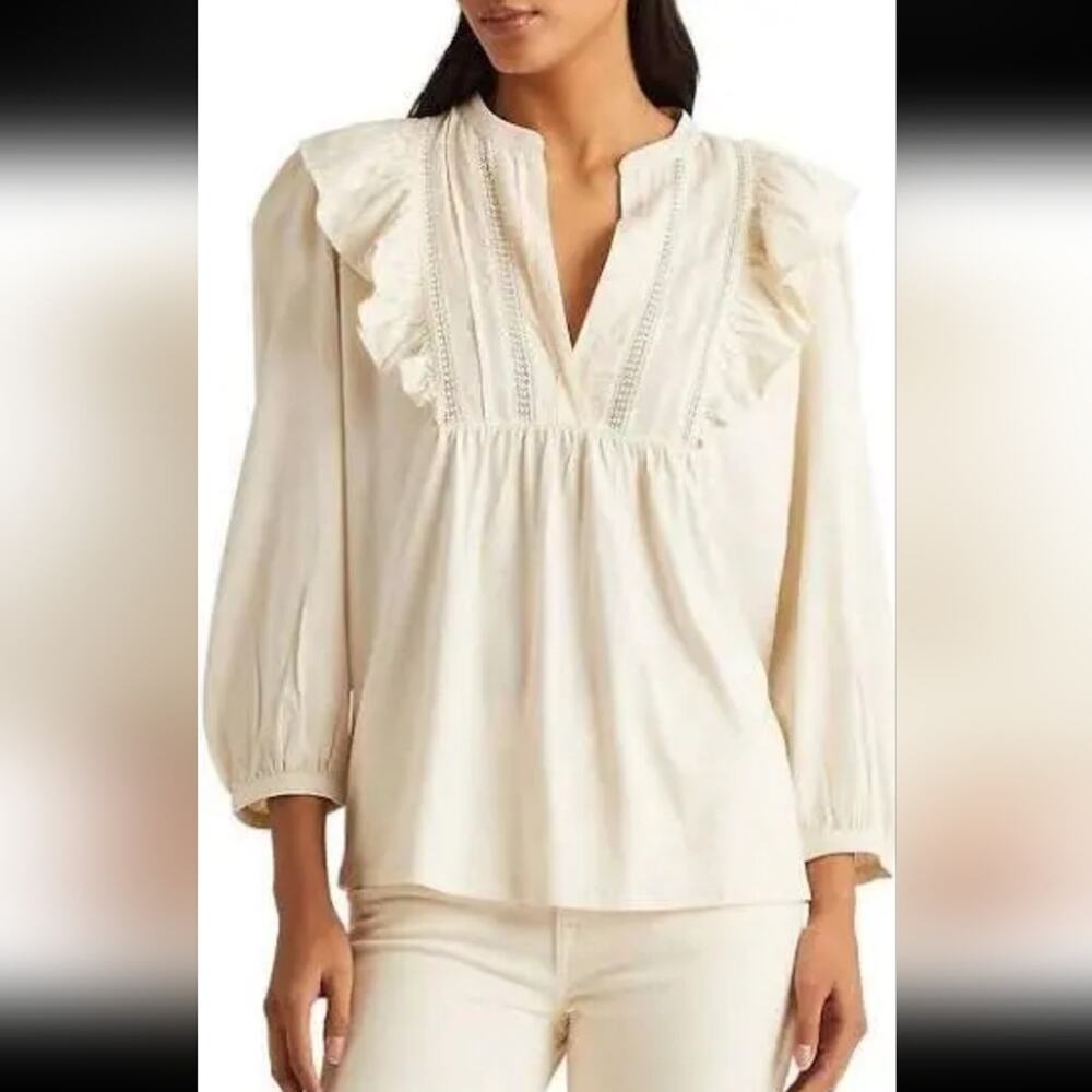 Ralph Lauren cream ruffle bib blouse size XL
